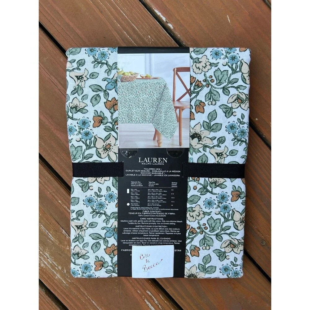 Ralph Lauren Tablecloth Off White Floral 100% Cotton 60 X 120 Spring Multicolor